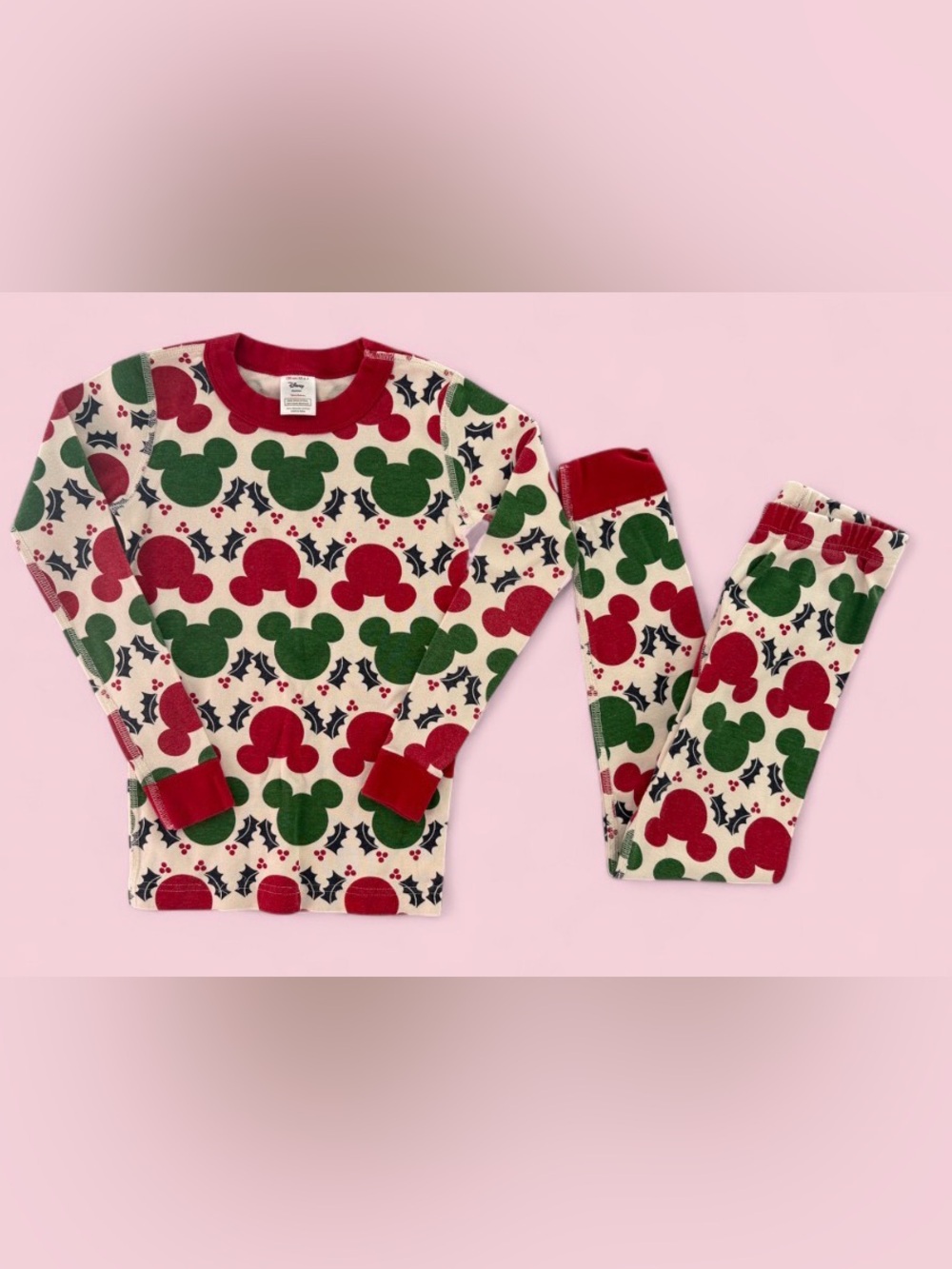 Hanna Andersson Disney Mickey Mouse Red & Green Christmas Pajamas Size 6-7